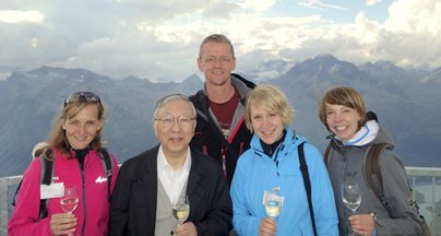 Martina Ceckova, Ken-Ichi Inui, Frantisek Staud, Veronika Rozehnal, Katja Damme at the top of Piz Corvatsch